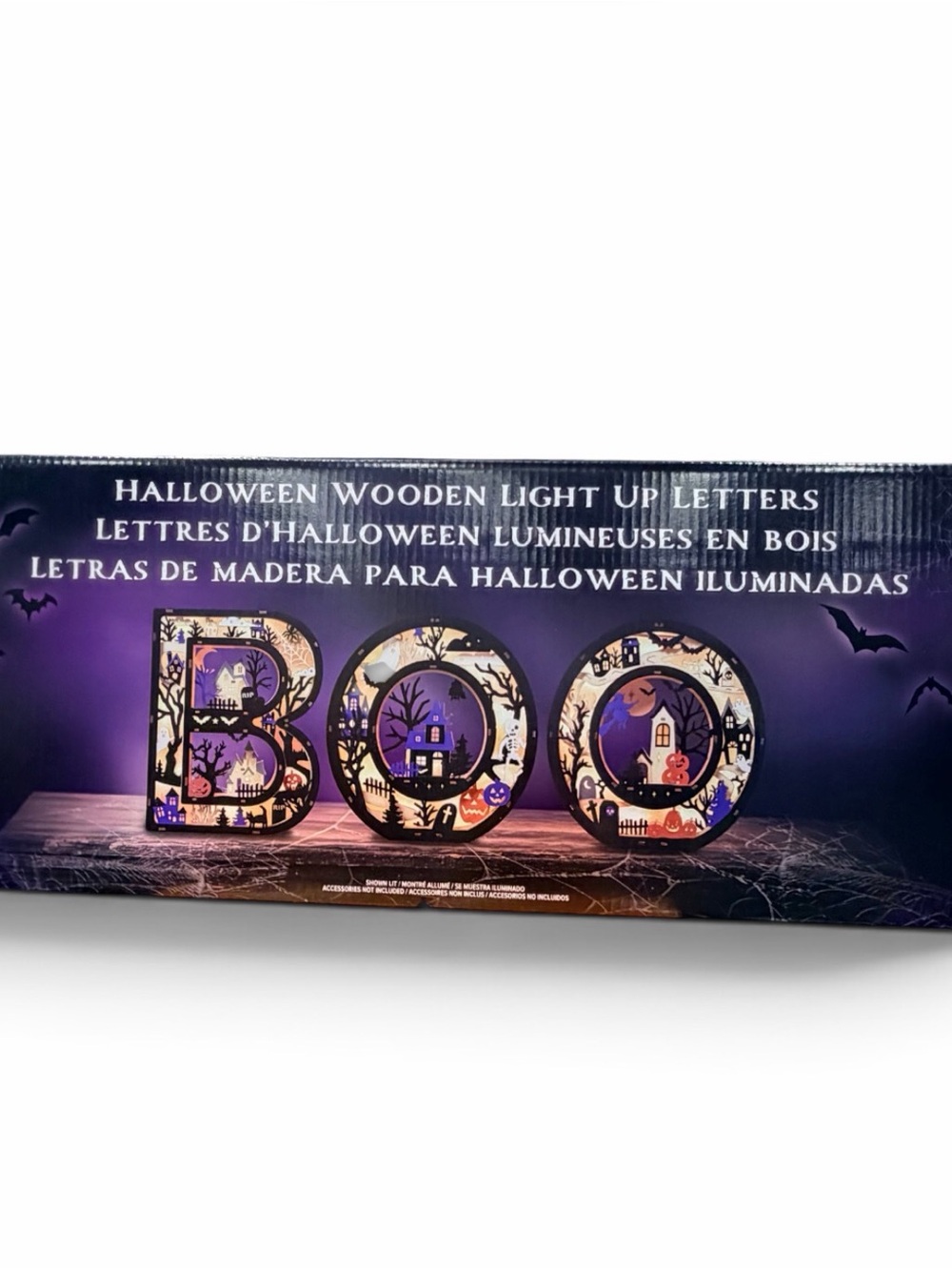 LED Wooden 'BOO' Halloween Letters - Purple Decorative Light-Up Sign